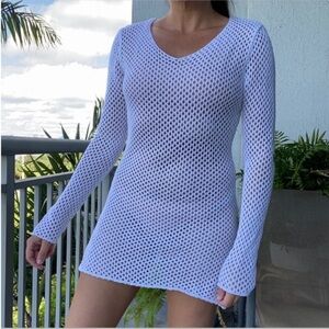 White Crochet Boho Mini Dress M